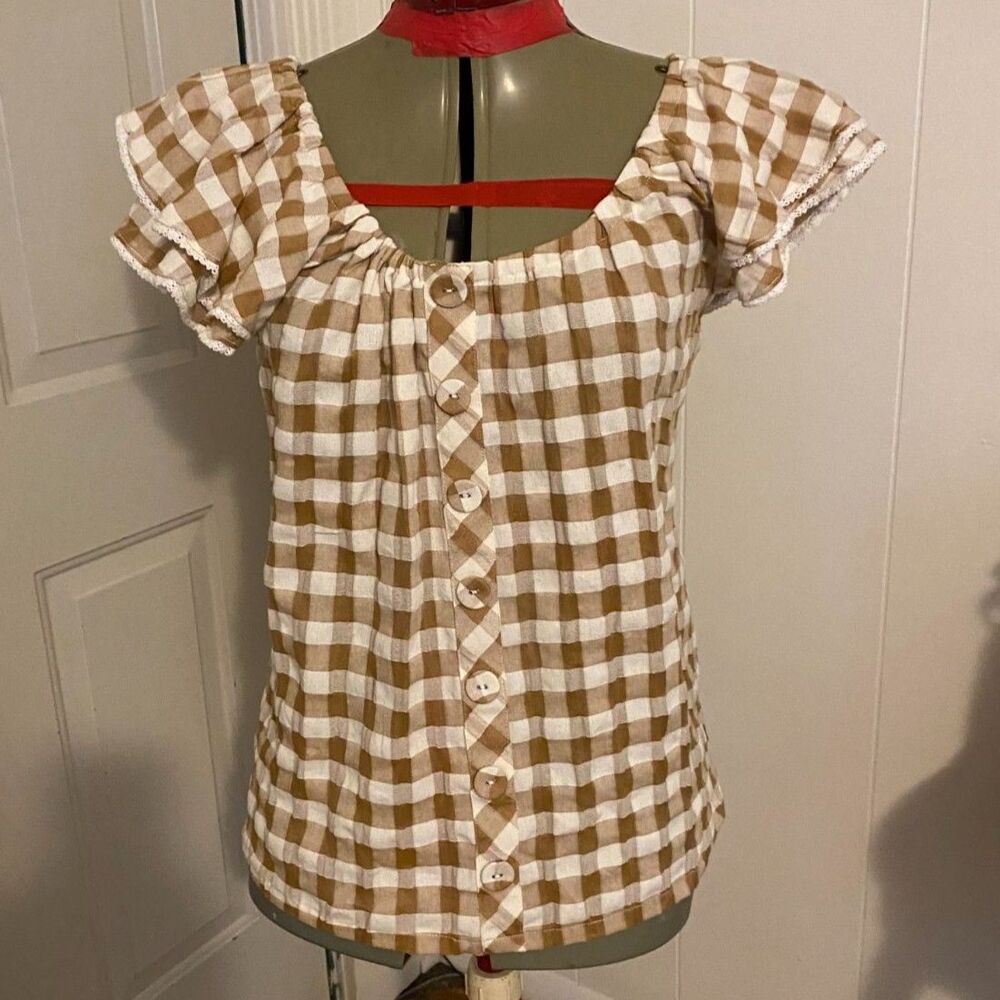NWT Matilda Jane Gingham Ruffled Sleeve Women Size S